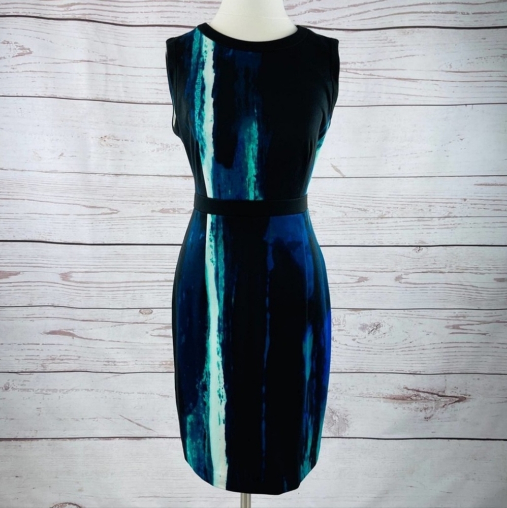 Calvin Klein knit black blue green brush pattern artistic